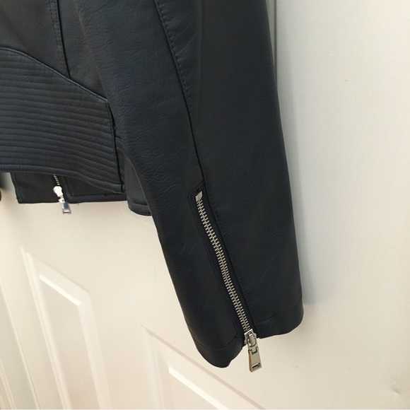 Tommy Hilfiger Leather Biker Jacket Navy Blue Size Medium - Picture 10 of 15